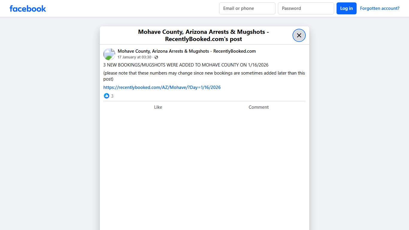 3 NEW BOOKINGS/MUGSHOTS WERE ADDED TO MOHAVE COUNTY ON 1/16/2026 (please note that these numbers may change since new bookings are sometimes added later than this post)... - Mohave County, Arizona Arrests & Mugshots - RecentlyBooked.com Facebook